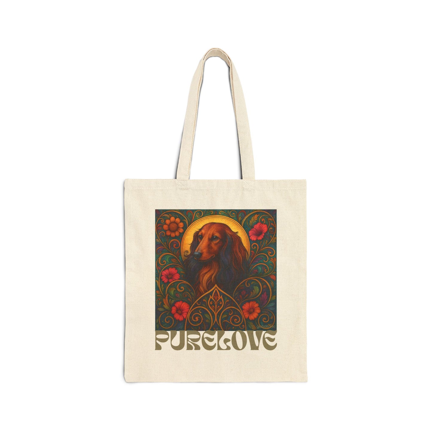Dachshund Longhaired Vintage Dog Lovers Cotton Canvas Tote Bag - Unique, Artistic, Durable