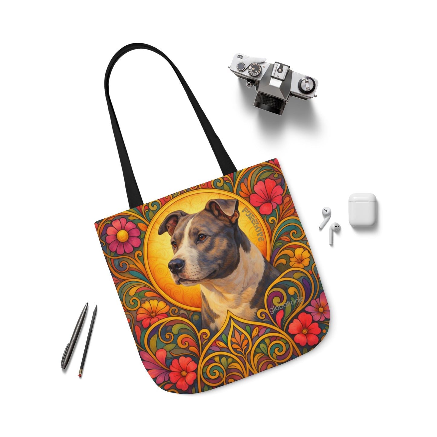Staffy Grey & White All-Over Print Canvas Tote Bag – Colourful Artistic Dog Lover Gift