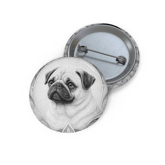 Pug Dog Pin Button (Black and White) - Vintage Design Gift for Dog Lovers