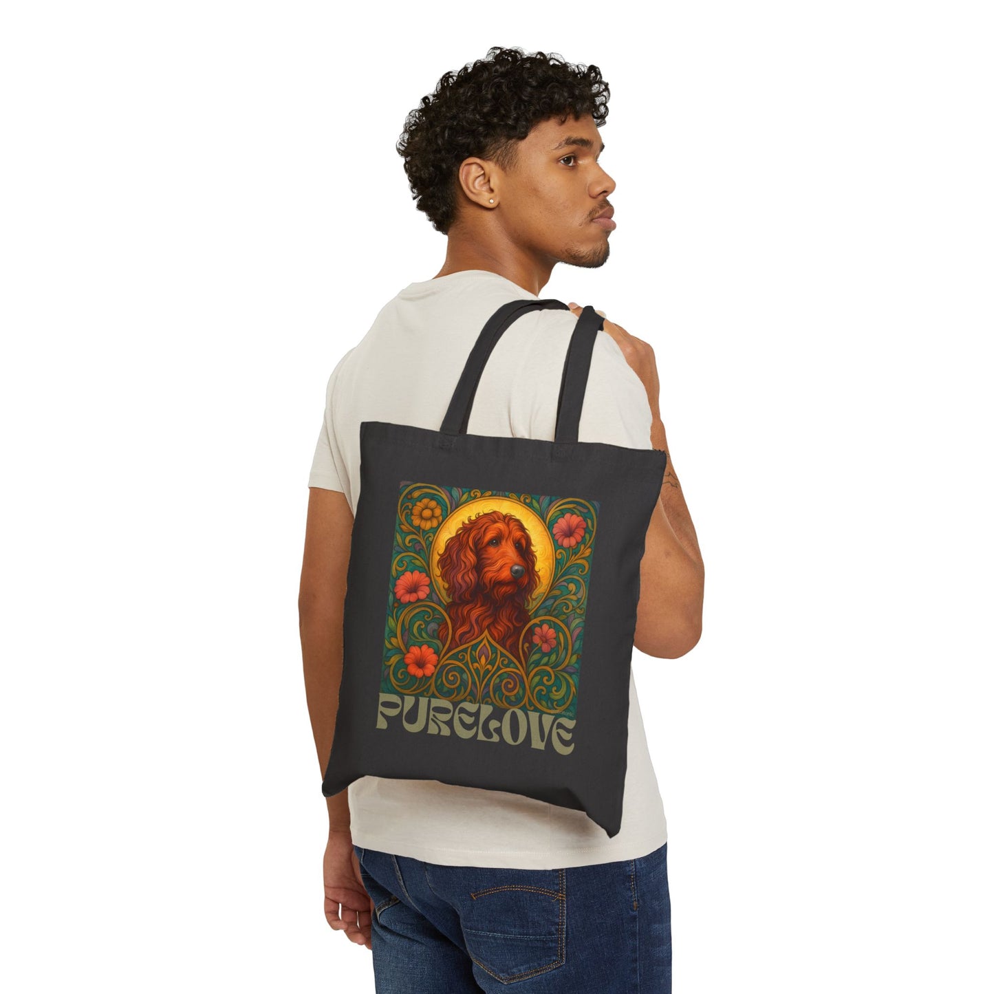 Red Goldendoodle Vintage Dog Lovers Cotton Canvas Tote Bag - Unique, Artistic, Durable