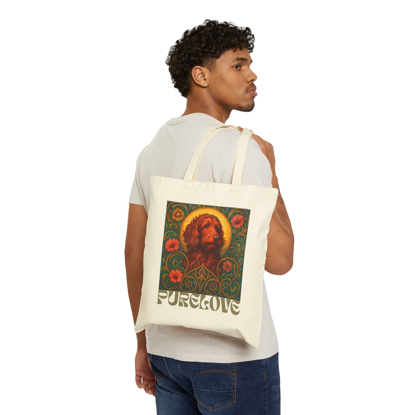 Red Goldendoodle Vintage Dog Lovers Cotton Canvas Tote Bag - Unique, Artistic, Durable