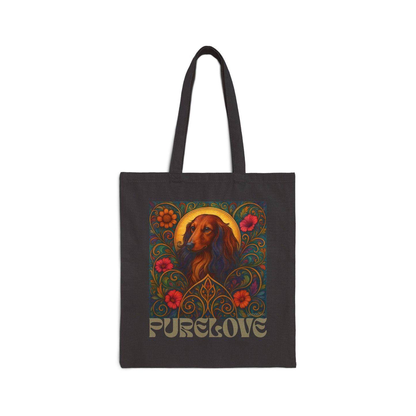 Dachshund Longhaired Vintage Dog Lovers Cotton Canvas Tote Bag - Unique, Artistic, Durable