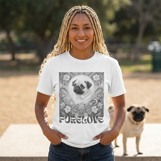 Pug Tan Vintage Unisex Cotton Tee for Dog Lovers (Black & White T-Shirt)