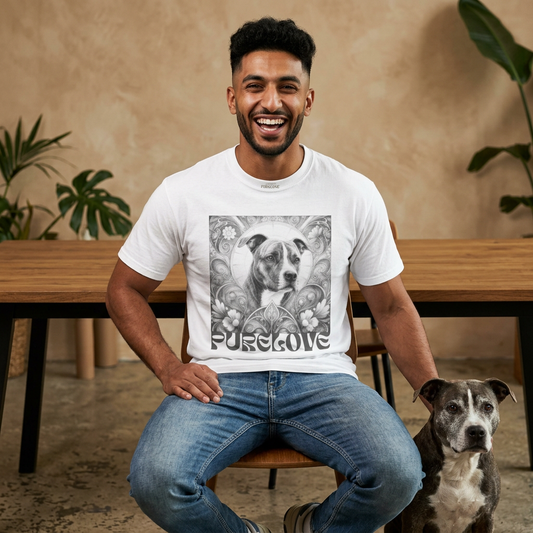 Staffy (Coco) Bull Terrier Vintage Unisex Cotton Tee for Dog Lovers (Black & White)