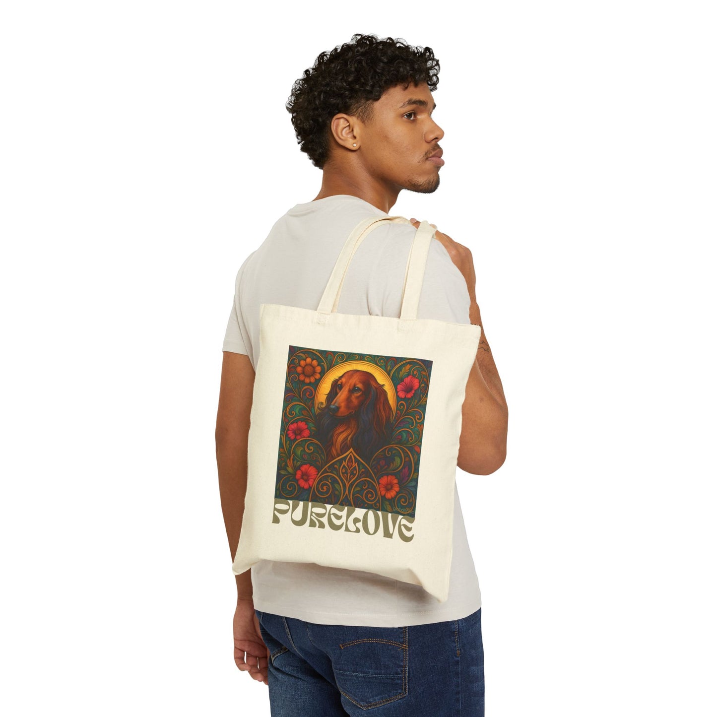 Dachshund Longhaired Vintage Dog Lovers Cotton Canvas Tote Bag - Unique, Artistic, Durable