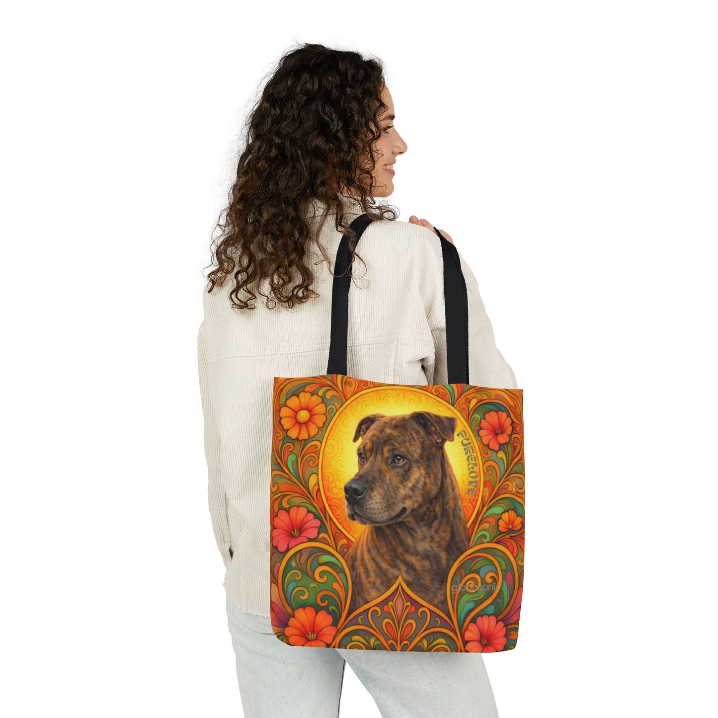 Staffy Brown All-Over Print Canvas Tote Bag – Colourful Artistic Dog Lover Gift