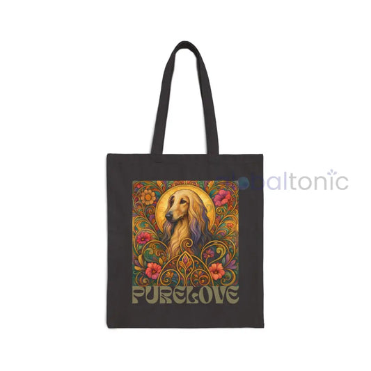 Afghan Vintage Dog Lovers Cotton Canvas Tote Bag - Unique Artistic Durable Black / 15’’ x 16’’ Bags