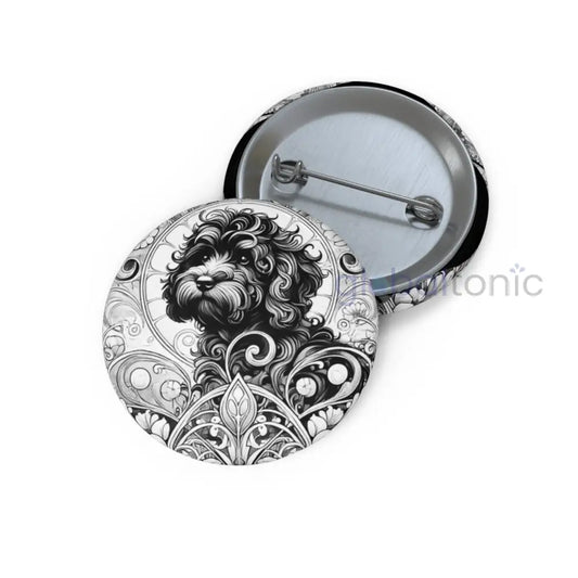 Black Cavapoo (Cavoodle) Dog Pin Button (Black and White) - Vintage Design Gift for Dog Lovers 1.25’’ Accessories