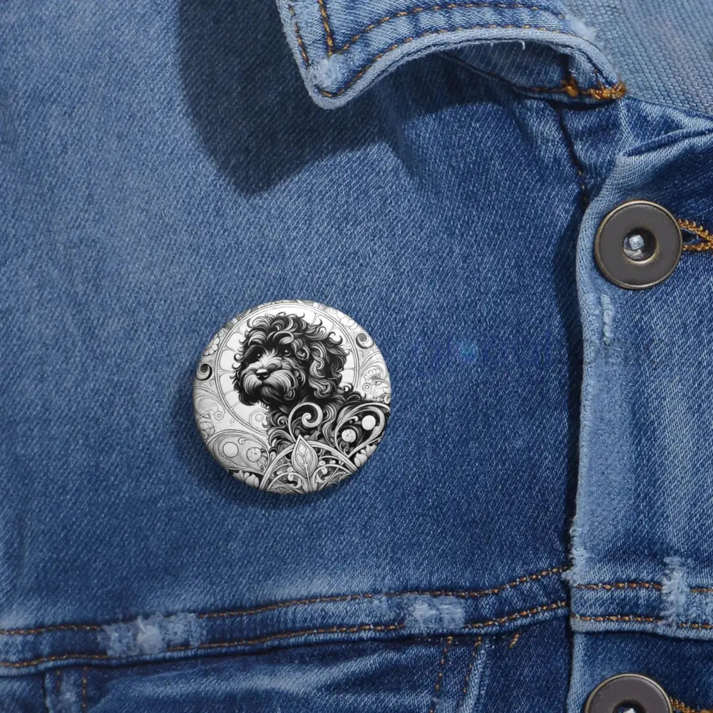 Black Cavapoo (Cavoodle) Dog Pin Button (Black and White) - Vintage Design Gift for Dog Lovers Accessories