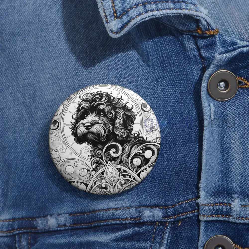 Black Cavapoo (Cavoodle) Dog Pin Button (Black and White) - Vintage Design Gift for Dog Lovers Accessories