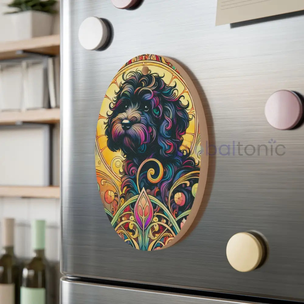 Black Cavapoo (Cavoodle) Wooden Magnet Ornament – Christmas Decoration & Pet Lover Gift Oval / One Size Home Decor