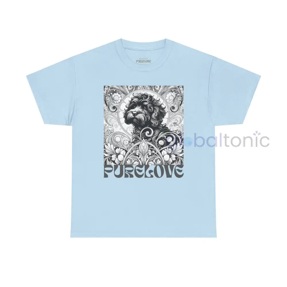 Black Cavapoo (Cavoodle) Vintage Unisex Cotton Tee for Dog Lovers (Black & White) Light Blue / S T-Shirt