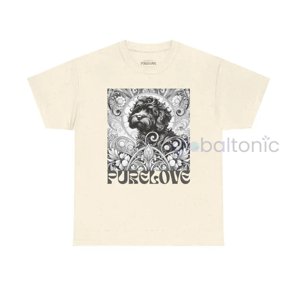 Black Cavapoo (Cavoodle) Vintage Unisex Cotton Tee for Dog Lovers (Black & White) Natural / S T-Shirt