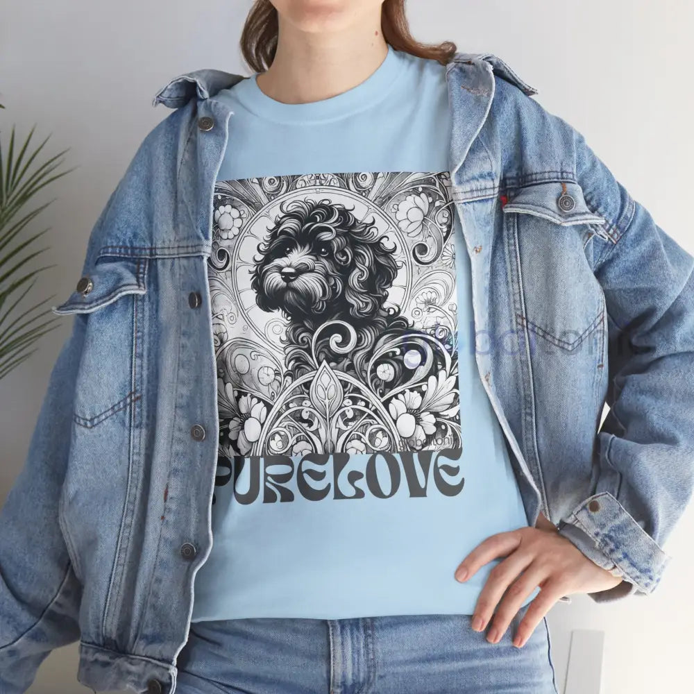 Black Cavapoo (Cavoodle) Vintage Unisex Cotton Tee for Dog Lovers (Black & White) T-Shirt