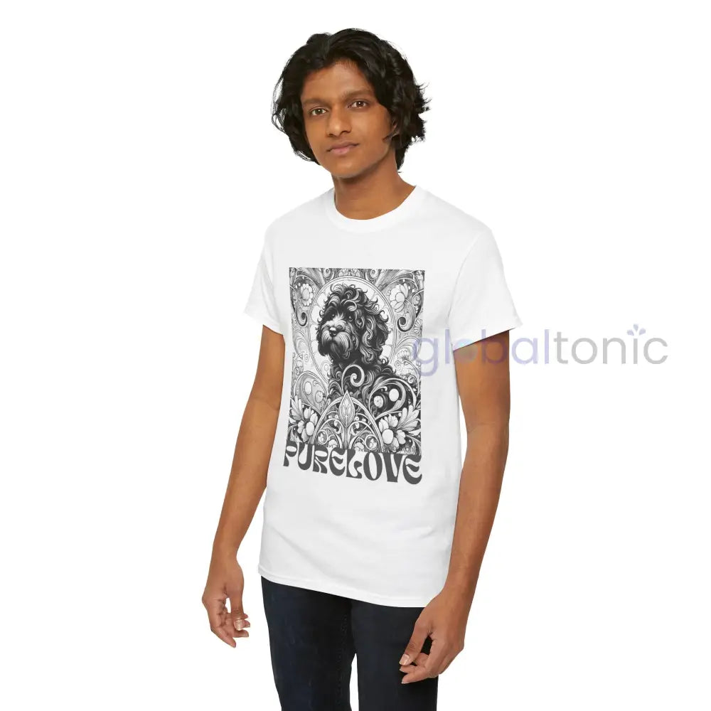 Black Cavapoo (Cavoodle) Vintage Unisex Cotton Tee for Dog Lovers (Black & White) T-Shirt