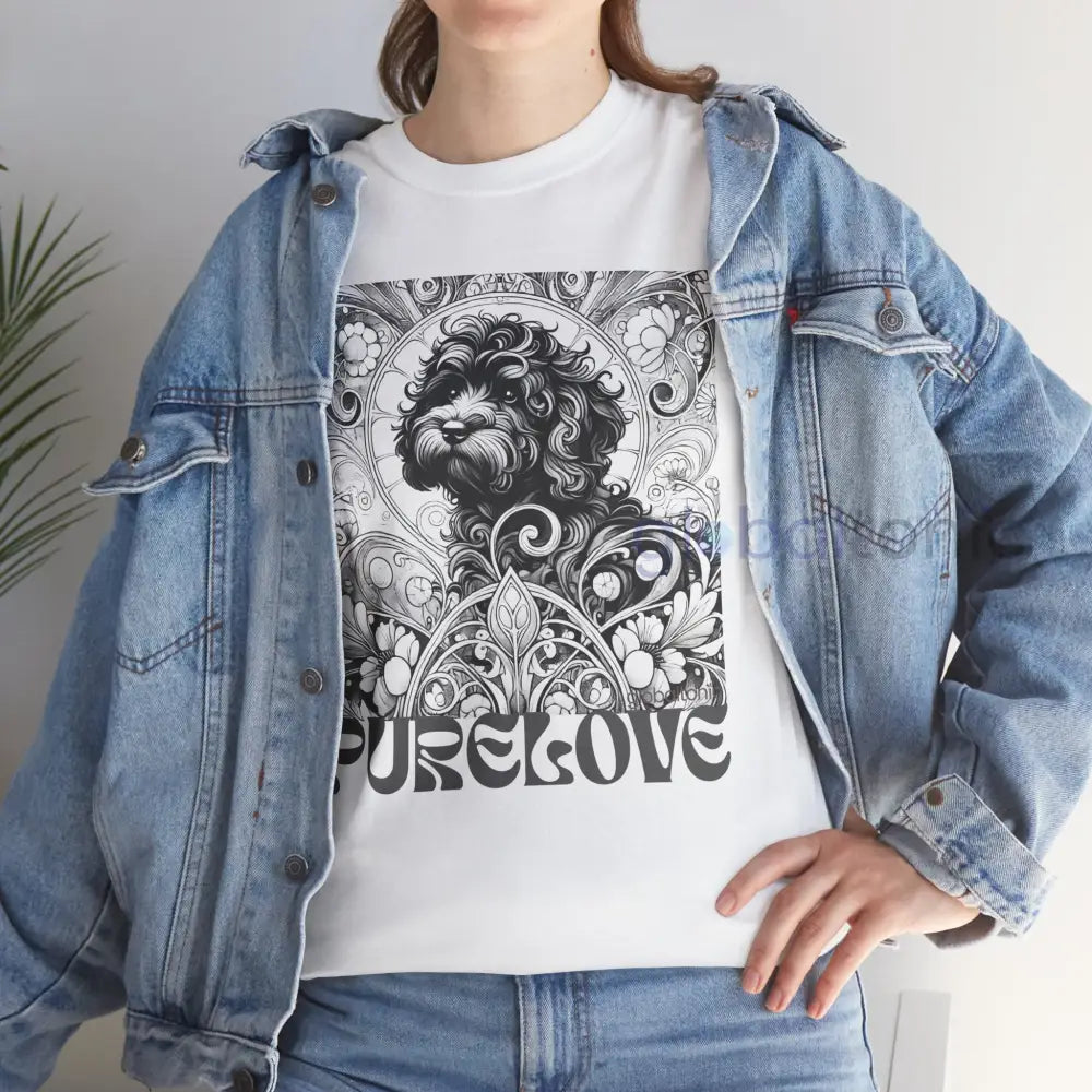 Black Cavapoo (Cavoodle) Vintage Unisex Cotton Tee for Dog Lovers (Black & White) T-Shirt
