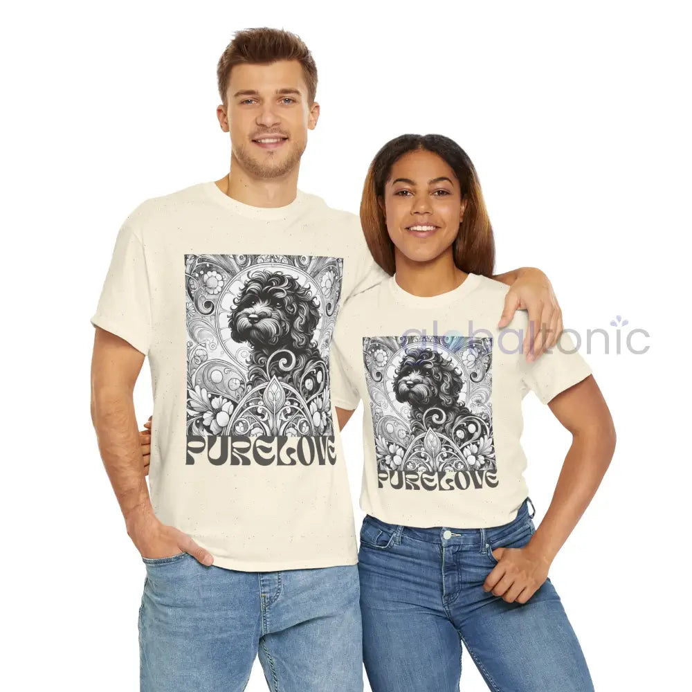 Black Cavapoo (Cavoodle) Vintage Unisex Cotton Tee for Dog Lovers (Black & White) T-Shirt