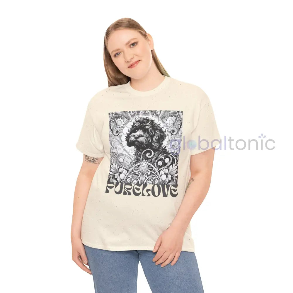Black Cavapoo (Cavoodle) Vintage Unisex Cotton Tee for Dog Lovers (Black & White) T-Shirt