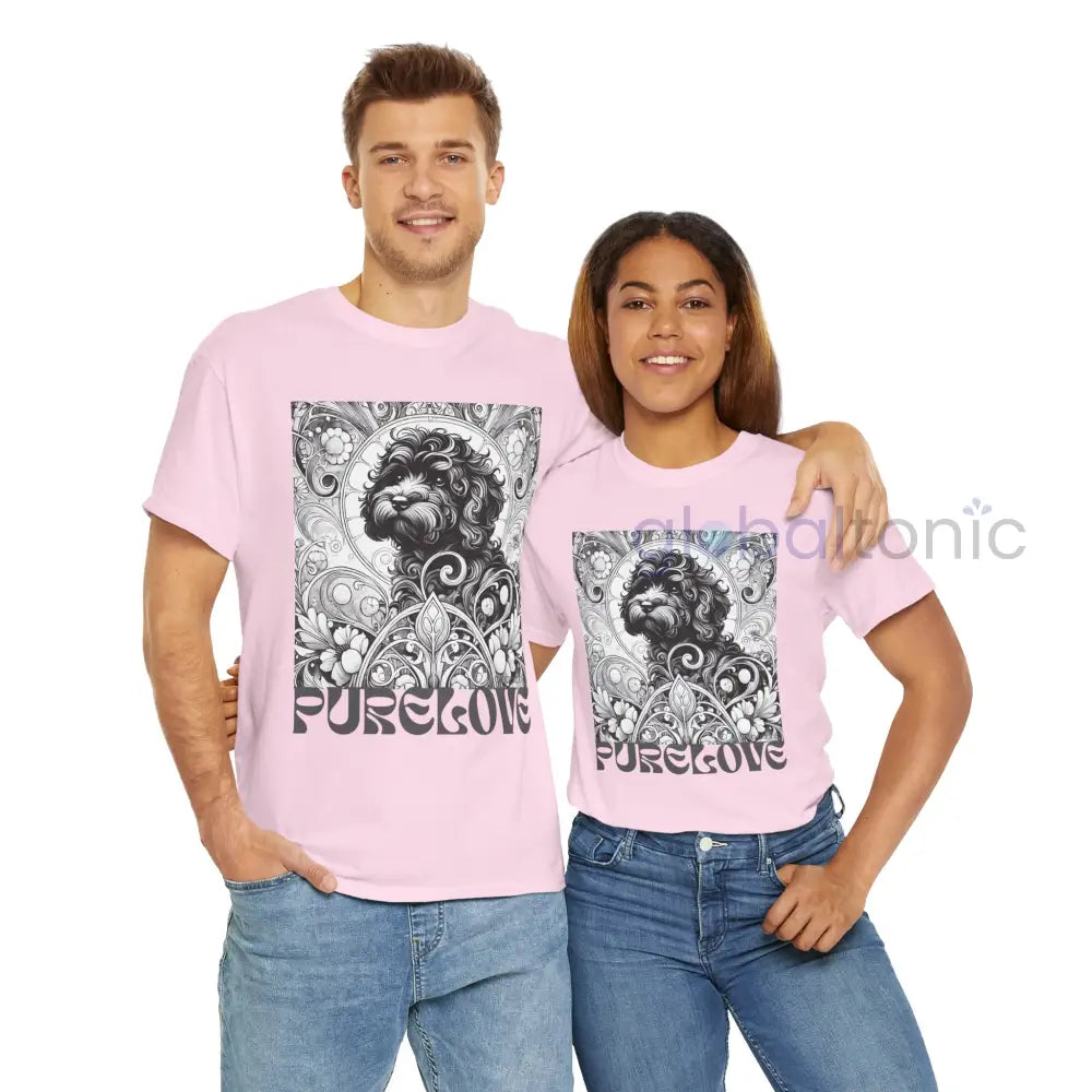 Black Cavapoo (Cavoodle) Vintage Unisex Cotton Tee for Dog Lovers (Black & White) T-Shirt