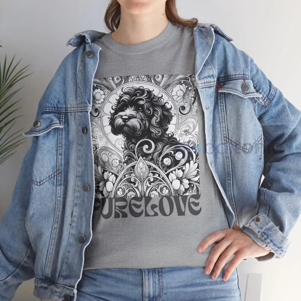 Black Cavapoo (Cavoodle) Vintage Unisex Cotton Tee for Dog Lovers (Black & White) T-Shirt