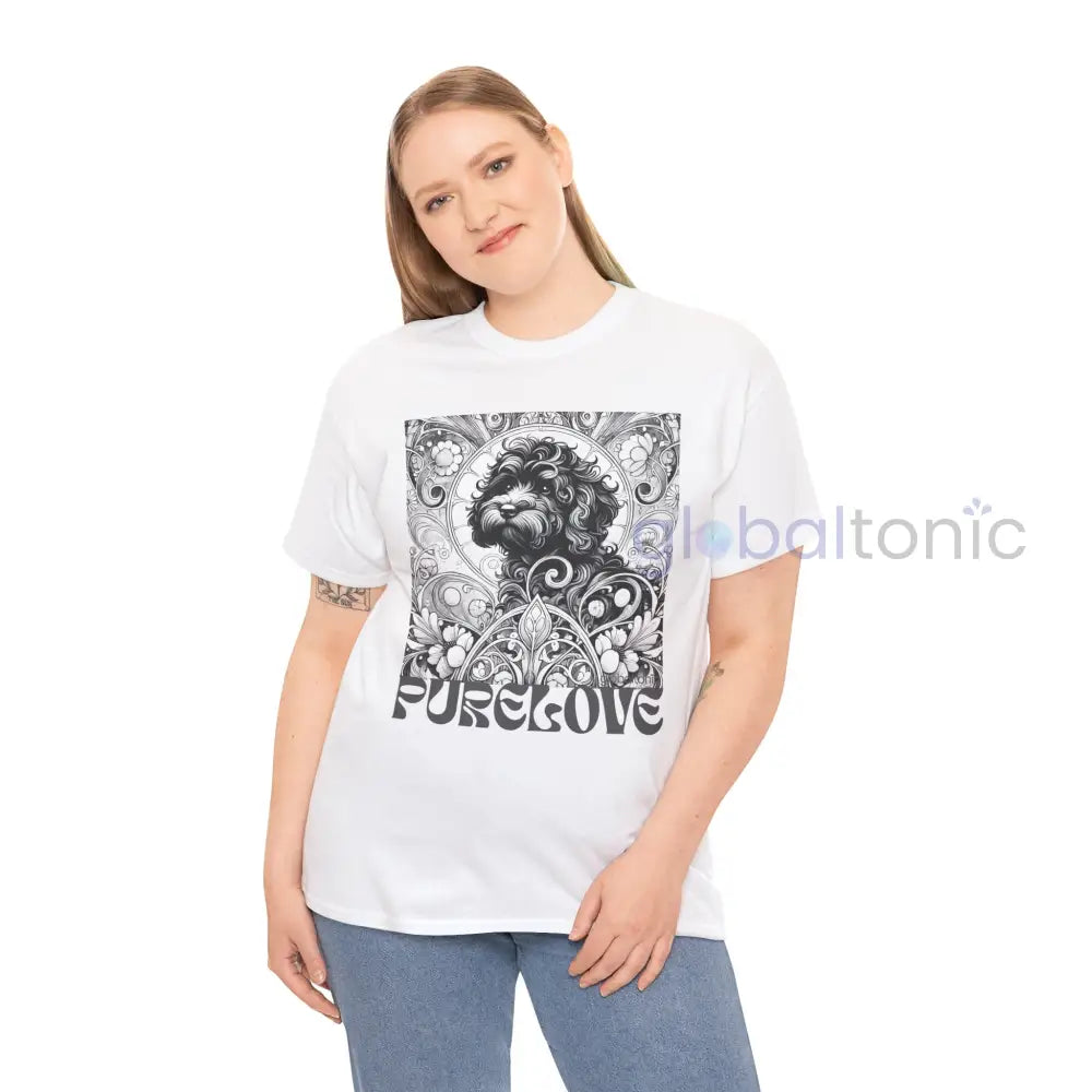 Black Cavapoo (Cavoodle) Vintage Unisex Cotton Tee for Dog Lovers (Black & White) T-Shirt