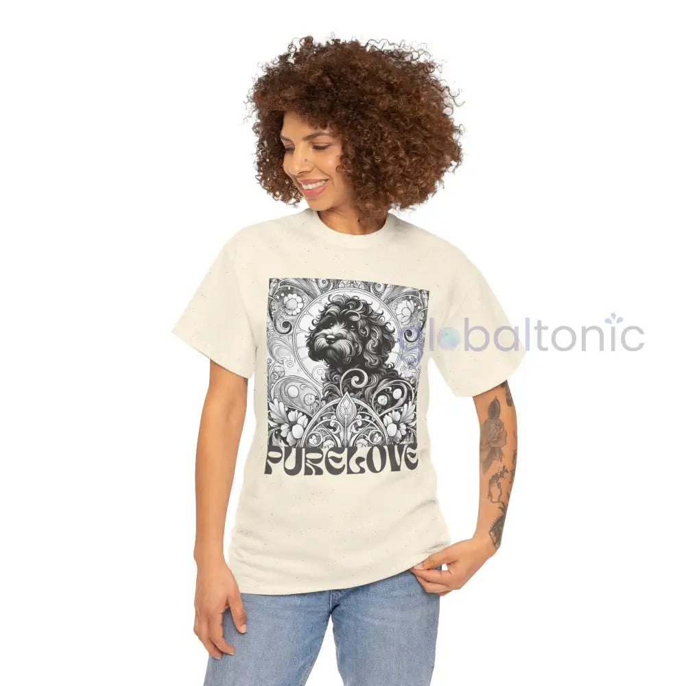 Black Cavapoo (Cavoodle) Vintage Unisex Cotton Tee for Dog Lovers (Black & White) T-Shirt
