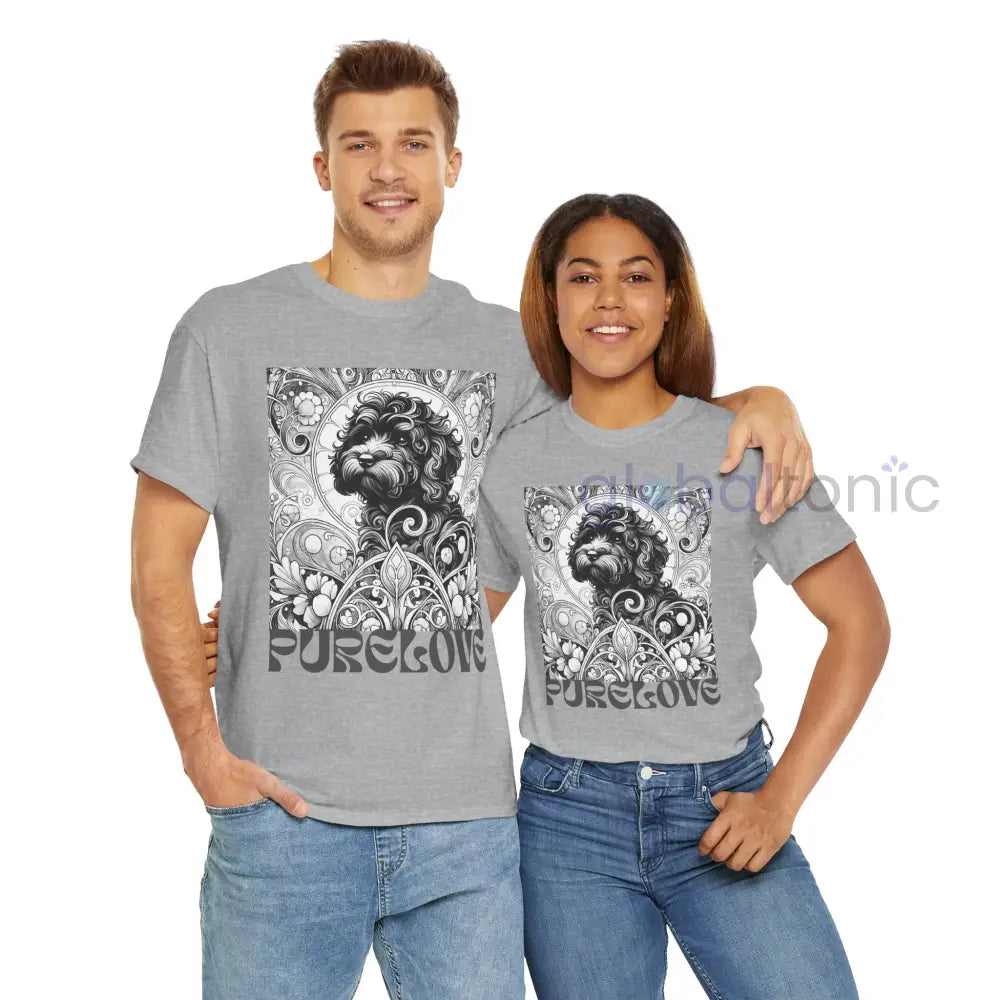 Black Cavapoo (Cavoodle) Vintage Unisex Cotton Tee for Dog Lovers (Black & White) T-Shirt