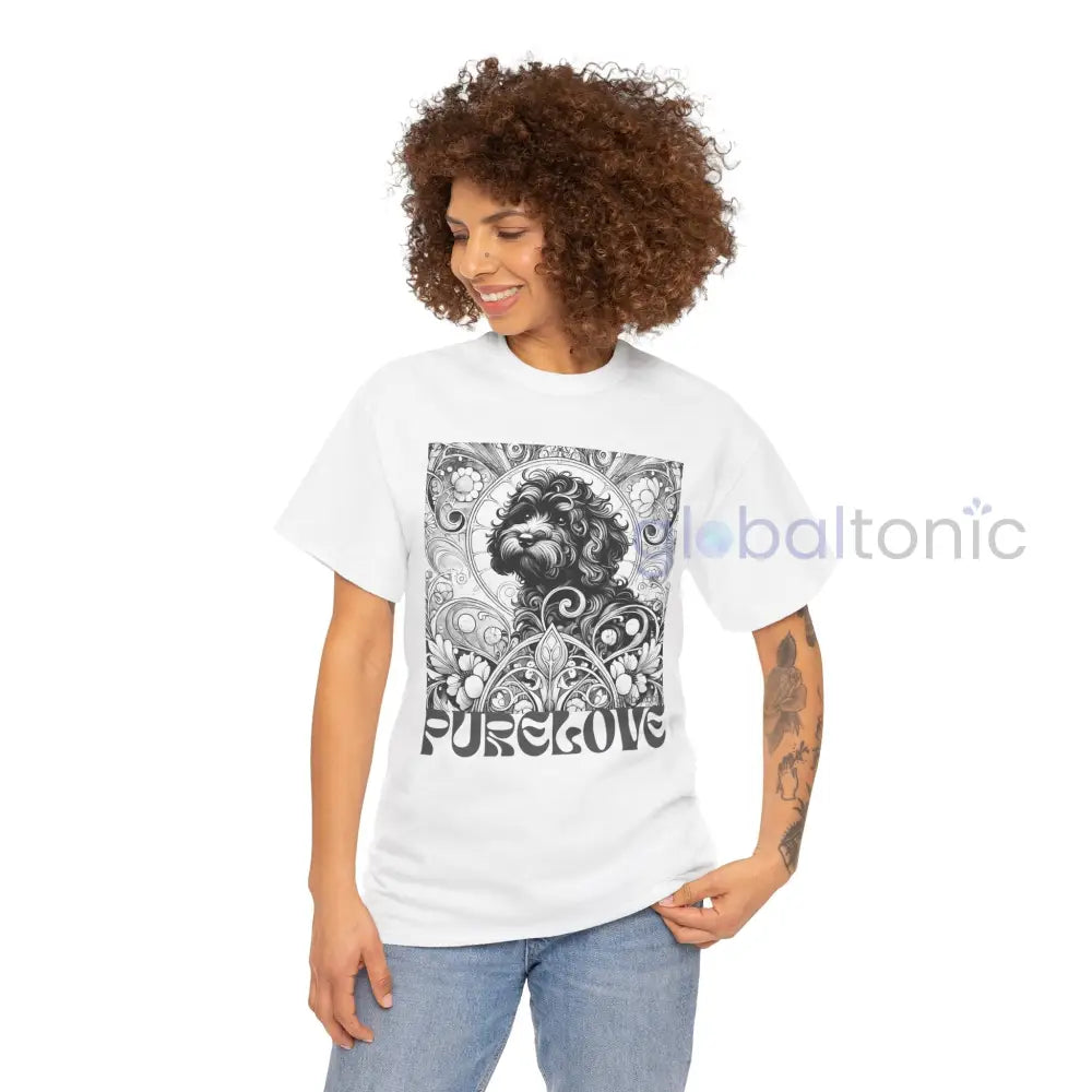 Black Cavapoo (Cavoodle) Vintage Unisex Cotton Tee for Dog Lovers (Black & White) T-Shirt