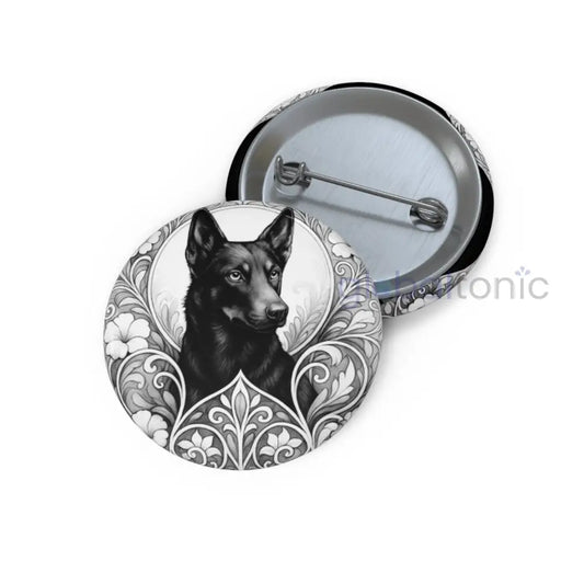 Black Kelpie Dog Pin Button (Black and White) - Vintage Design Gift for Dog Lovers 1.25’’ Accessories