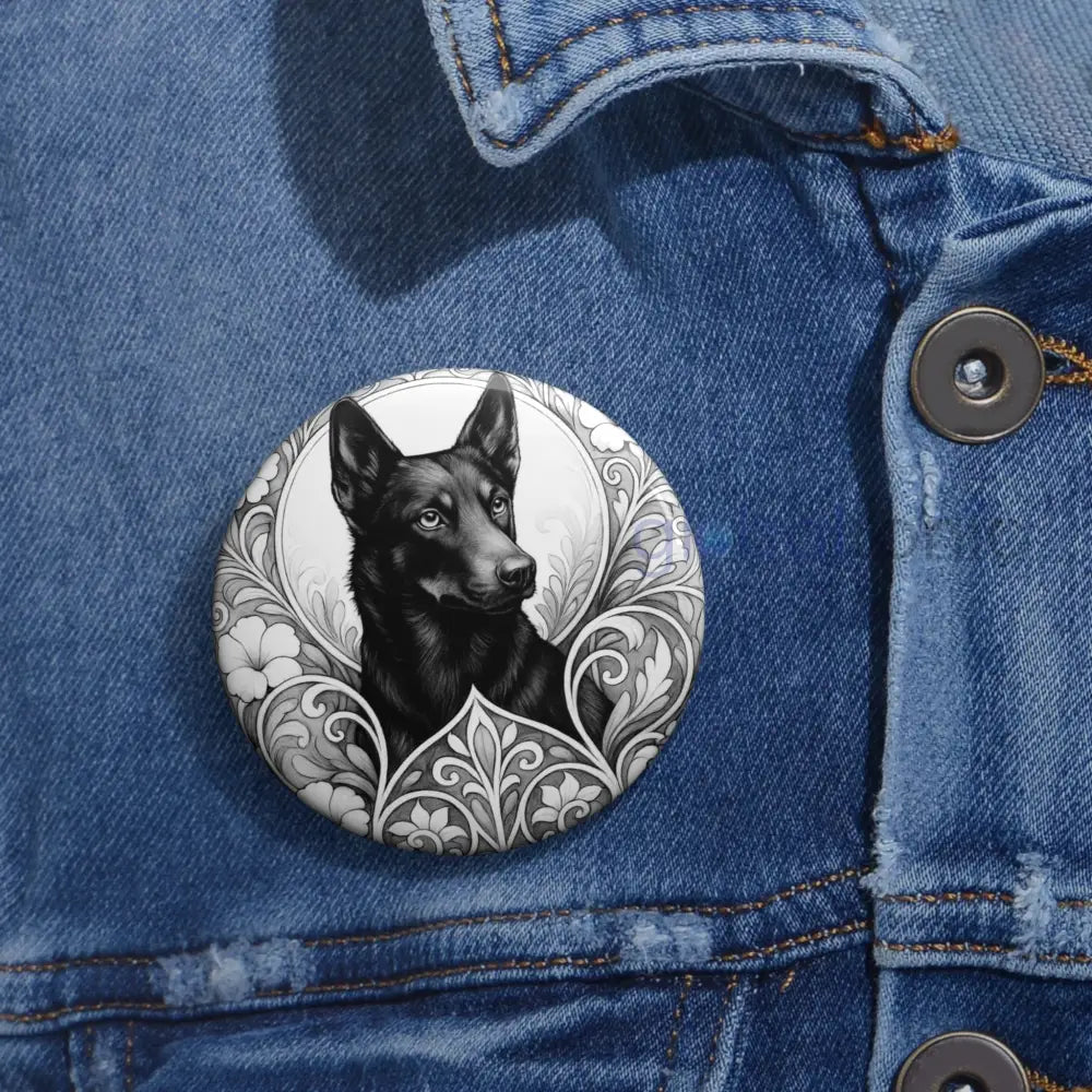 Black Kelpie Dog Pin Button (Black and White) - Vintage Design Gift for Dog Lovers Accessories