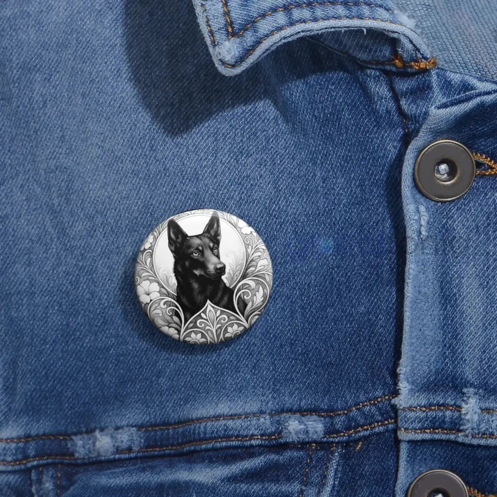 Black Kelpie Dog Pin Button (Black and White) - Vintage Design Gift for Dog Lovers Accessories