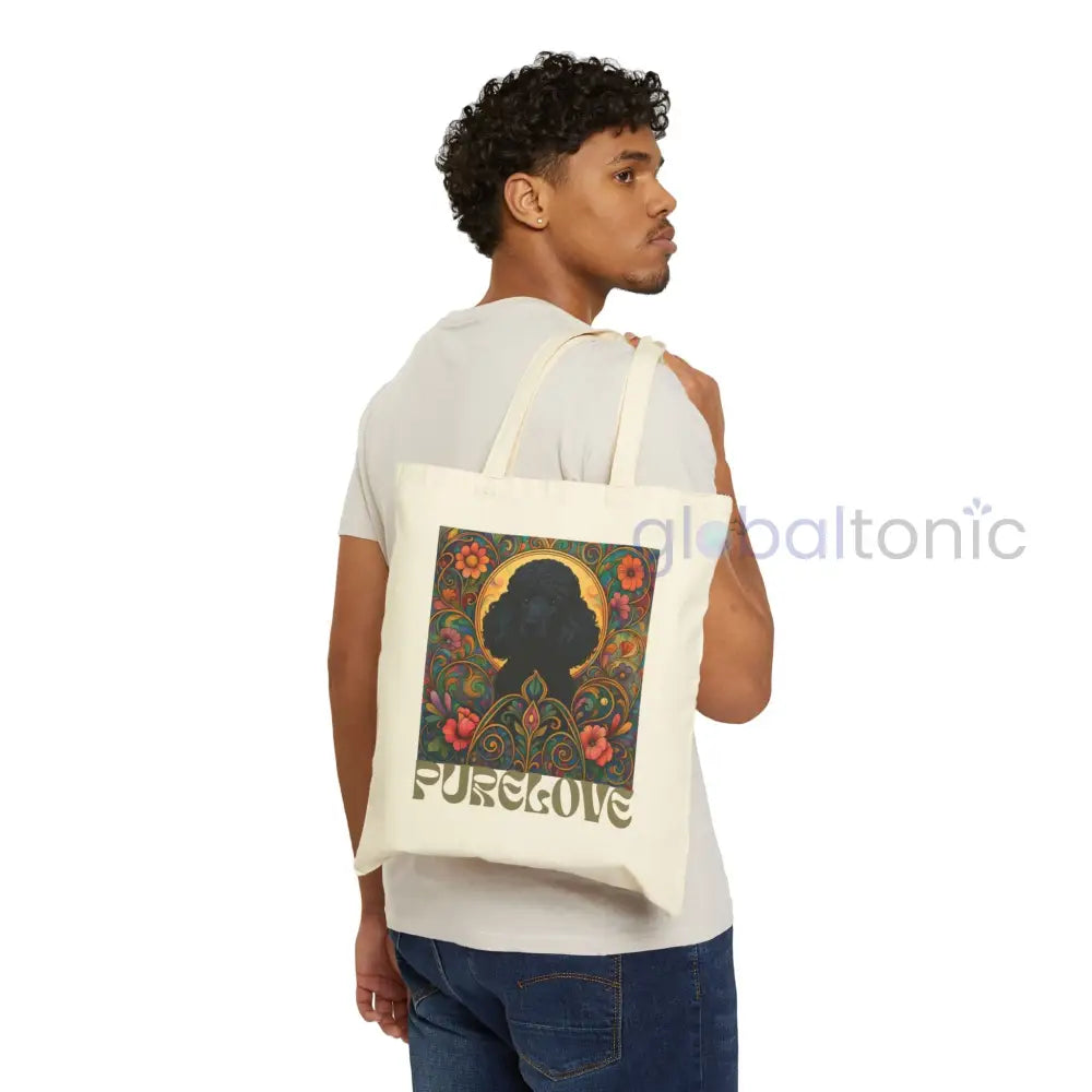 Black Poodle Vintage Dog Lovers Cotton Canvas Tote Bag - Unique Artistic Durable Bags