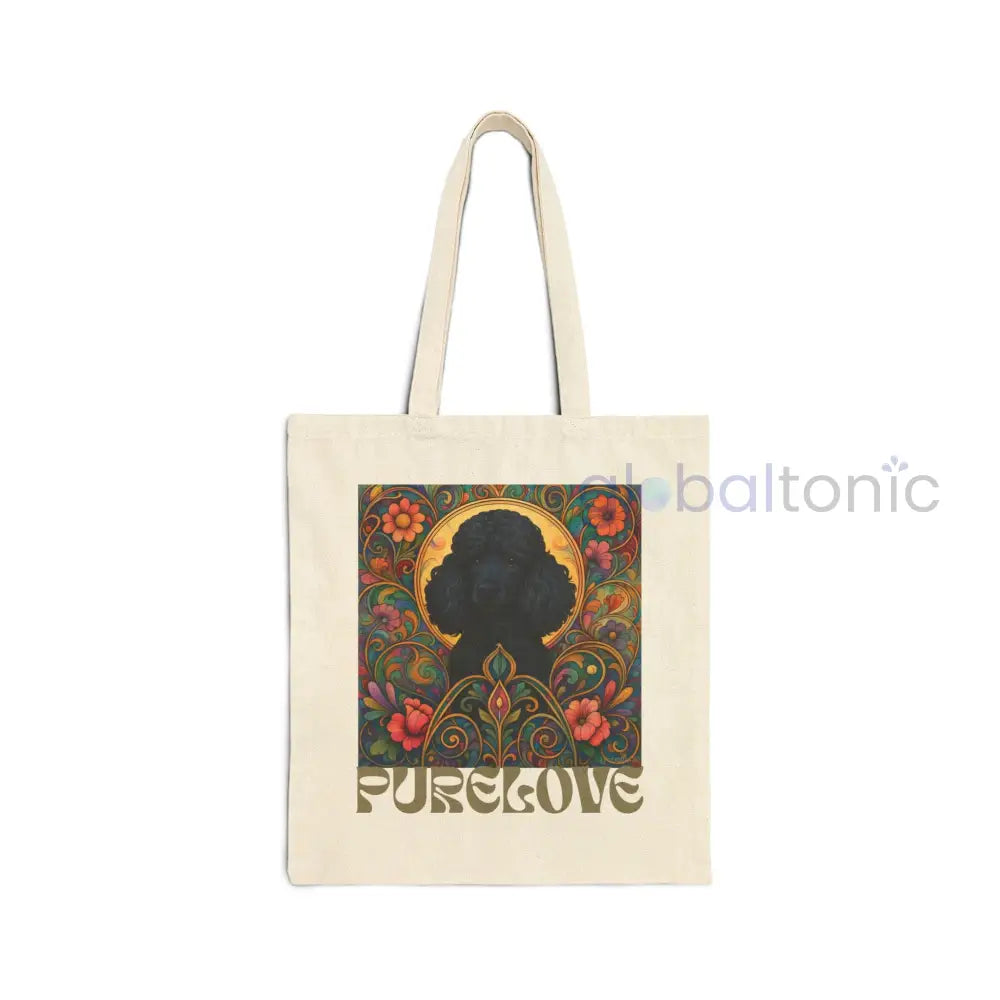 Black Poodle Vintage Dog Lovers Cotton Canvas Tote Bag - Unique Artistic Durable Natural / 15’’ x 16’’ Bags