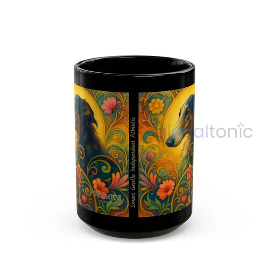 Borzoi Dog Lover Black Mug – Vintage Pet Themed Cup for Gifts & Home Decor 15oz Mug