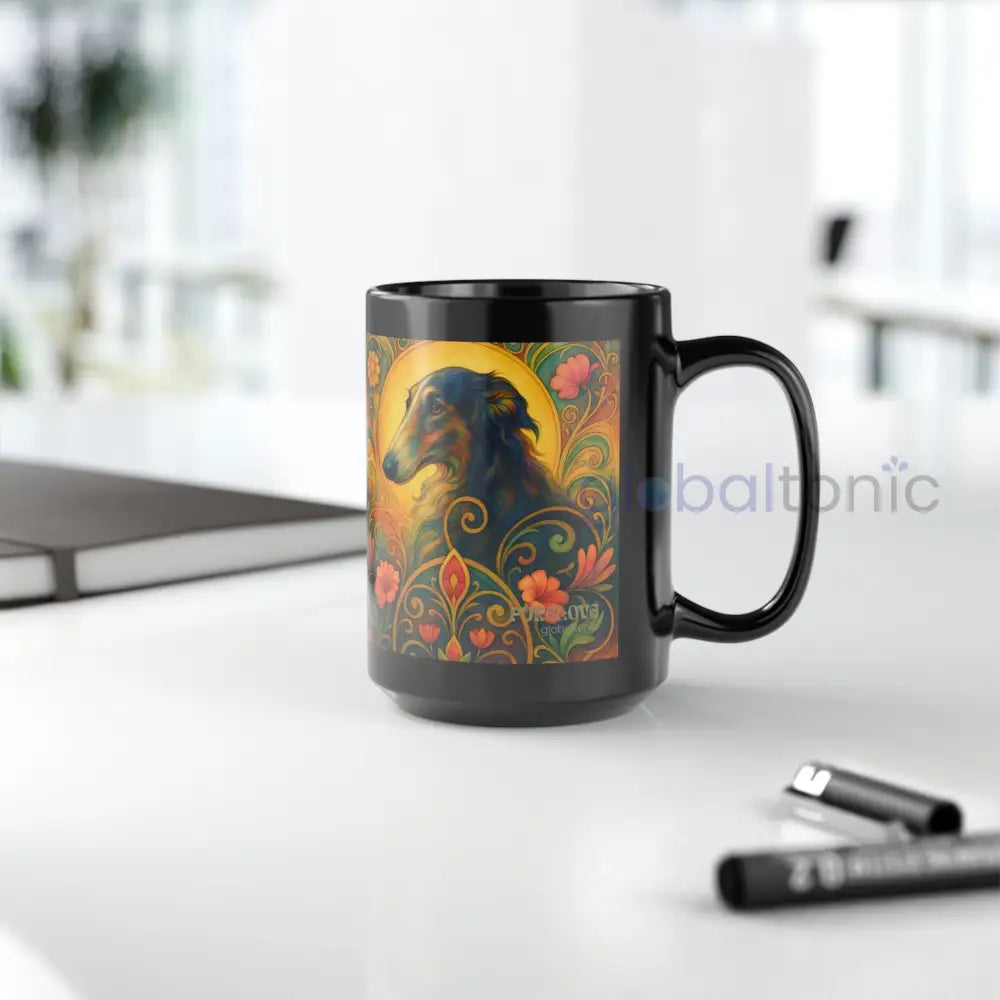 Borzoi Dog Lover Black Mug – Vintage Pet Themed Cup for Gifts & Home Decor Mug