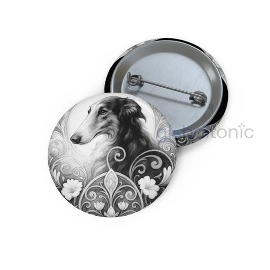 Borzoi Dog Pin Button (Black & White) - Vintage Design Gift for Dog Lovers 1.25’’ Accessories