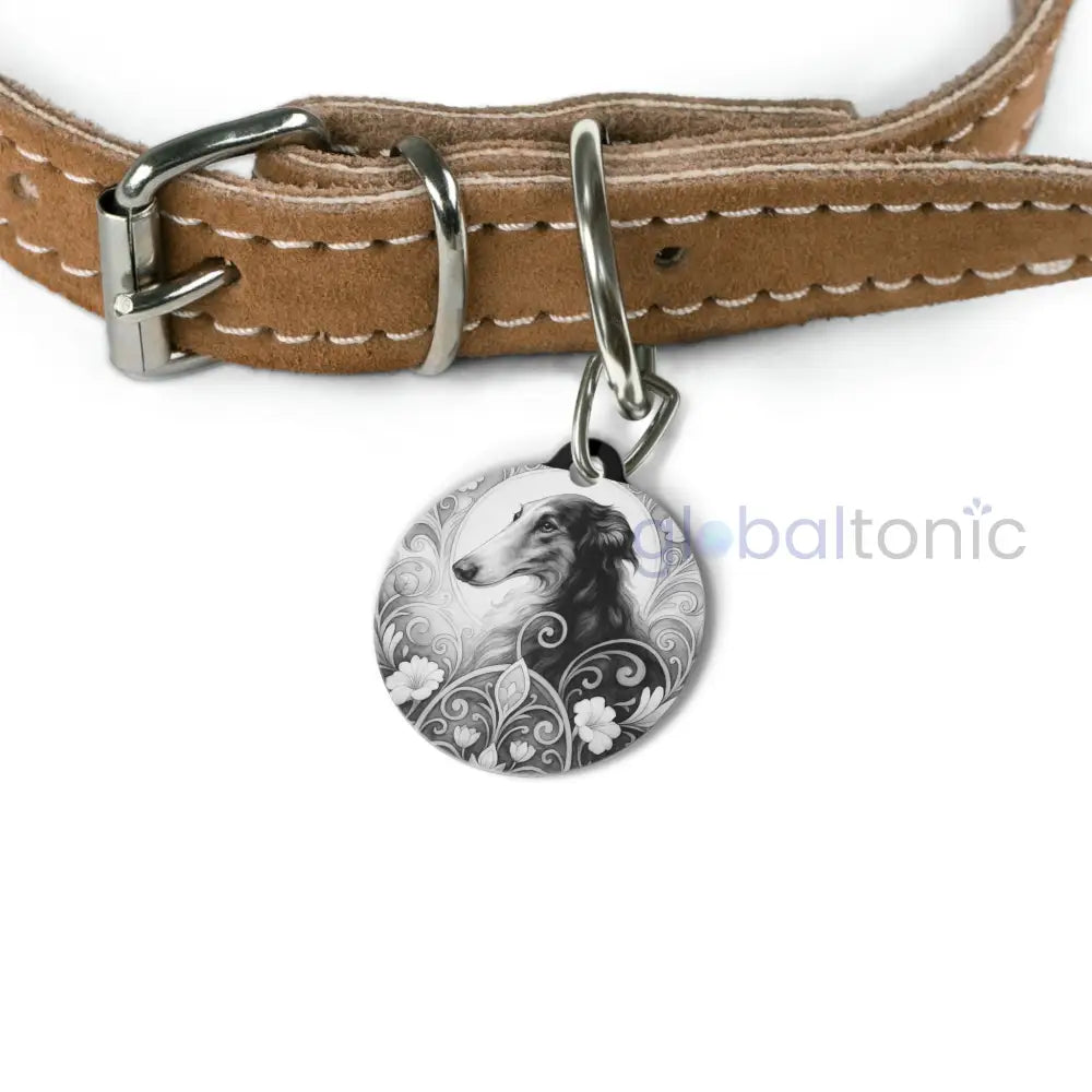 Borzoi Dog Tag (Black & White) - Vintage Design Gift for Dog Lovers 1’’ Pets