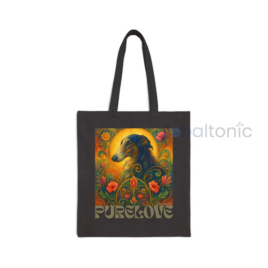 Borzoi Vintage Dog Lovers Cotton Canvas Tote Bag - Unique Artistic Durable Black / 15’’ x 16’’ Bags