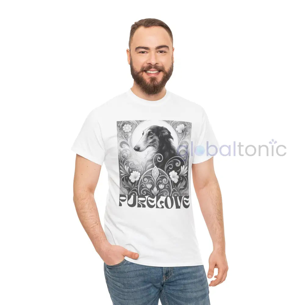 Borzoi Vintage Unisex Cotton Tee for Dog Lovers (Black & White) T-Shirt