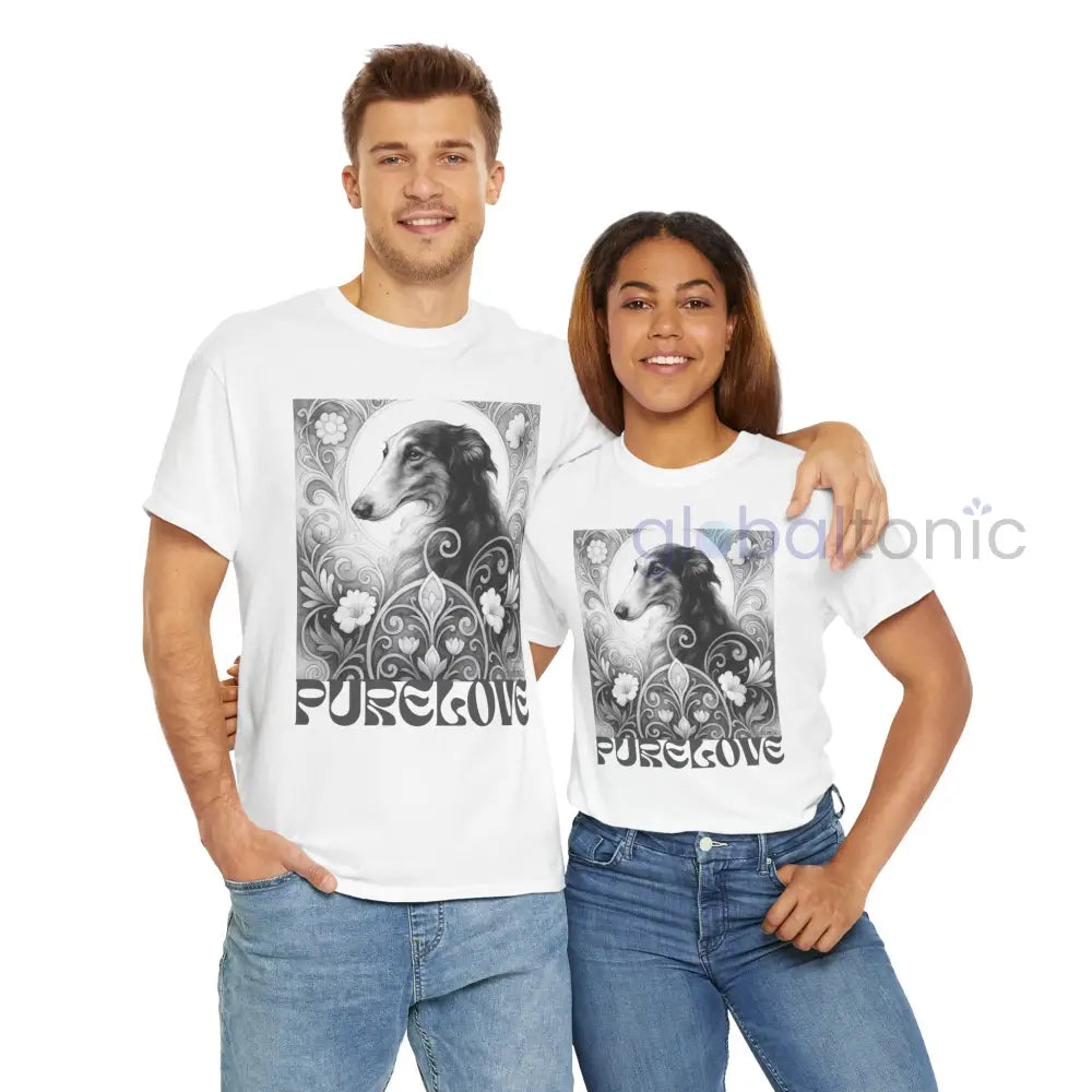 Borzoi Vintage Unisex Cotton Tee for Dog Lovers (Black & White) T-Shirt