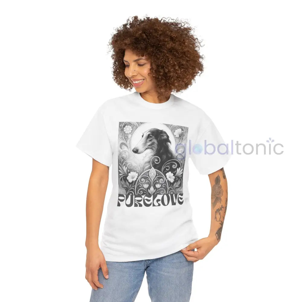 Borzoi Vintage Unisex Cotton Tee for Dog Lovers (Black & White) T-Shirt