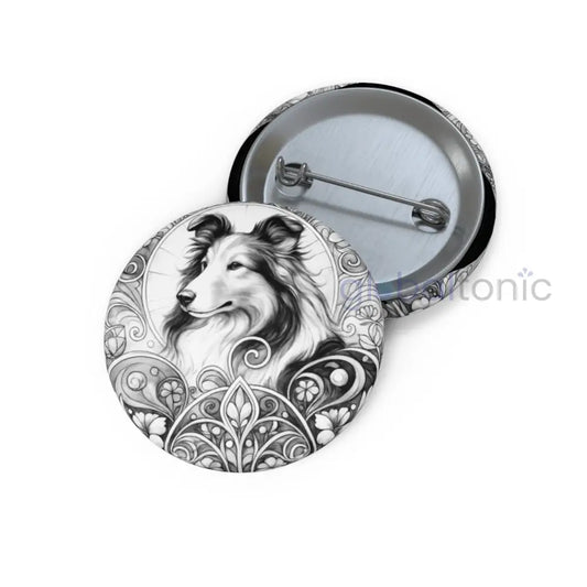Collie Dog Pin Button (Black and White) - Vintage Design Gift for Dog Lovers 1.25’’ Accessories