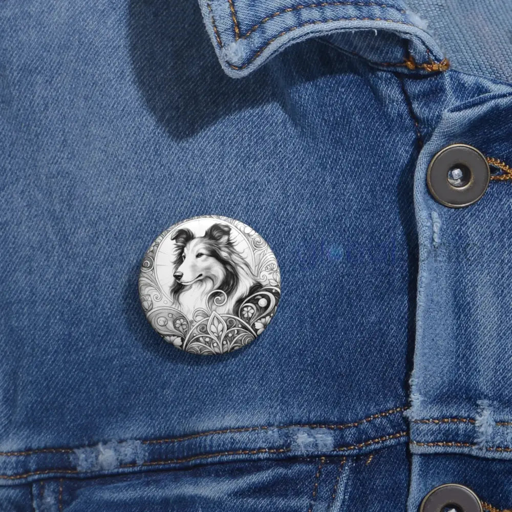 Collie Dog Pin Button (Black and White) - Vintage Design Gift for Dog Lovers Accessories