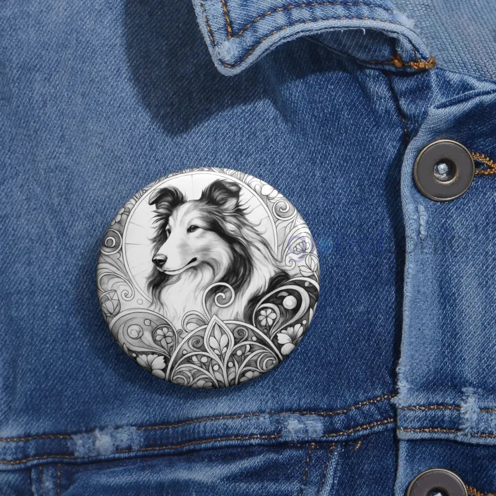 Collie Dog Pin Button (Black and White) - Vintage Design Gift for Dog Lovers Accessories