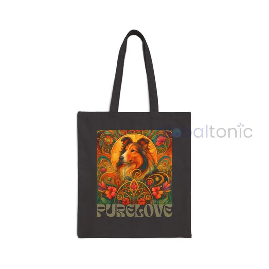 Collie Vintage Dog Lovers Cotton Canvas Tote Bag - Unique Artistic Durable Black / 15’’ x 16’’ Bags