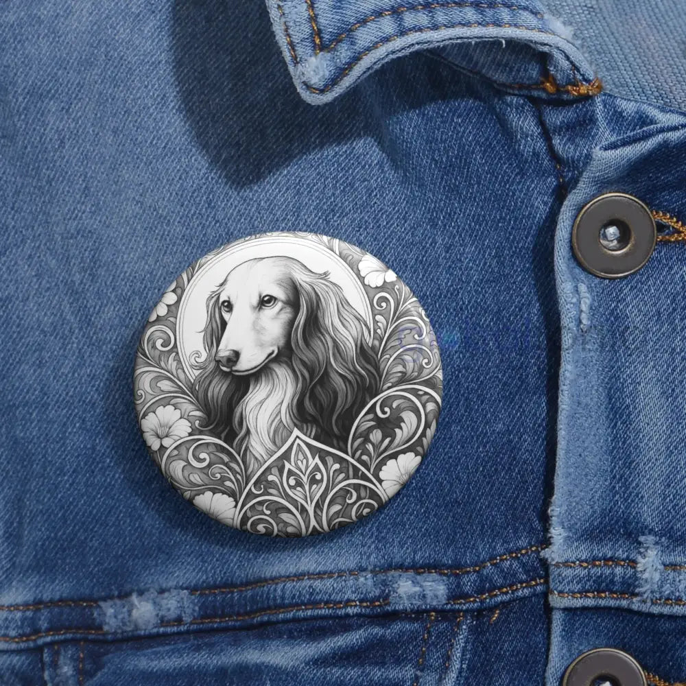 Dachshund Longhair Dog Pin Button (Black and White) - Vintage Gift for Dog Lovers and Pet Owners Accessories