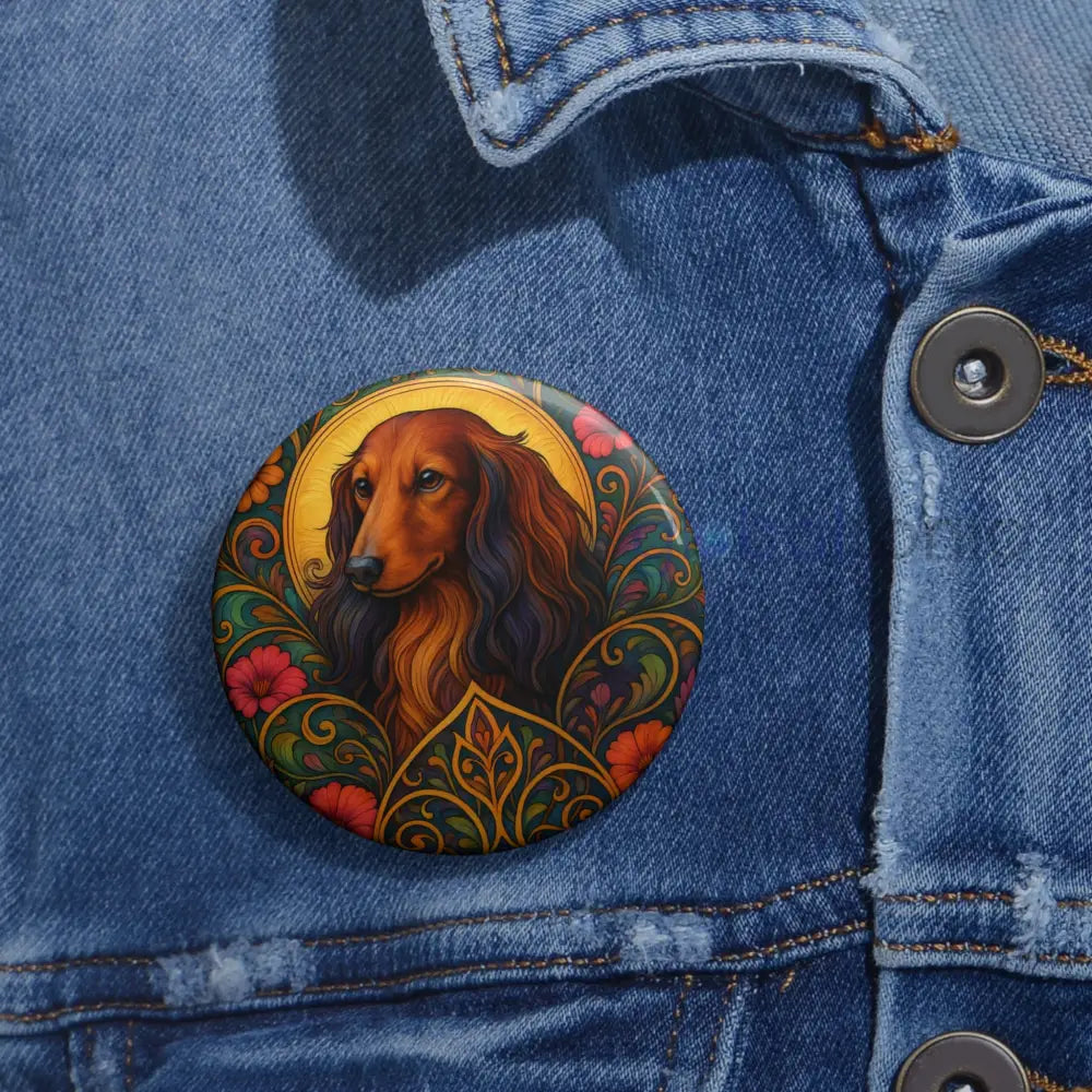 Dachshund Longhair Dog Pin Button - Vintage Design Gift for Dog Lovers & Pet Owners Accessories