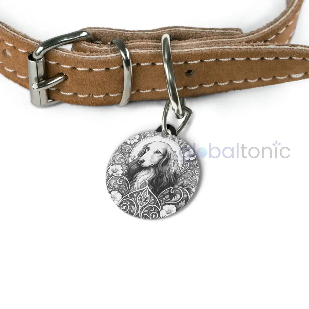 Dachshund Longhair Dog Tag (Black & White) - Vintage Design Gift for Dog Lovers & Pet Owners 1’’ Pets