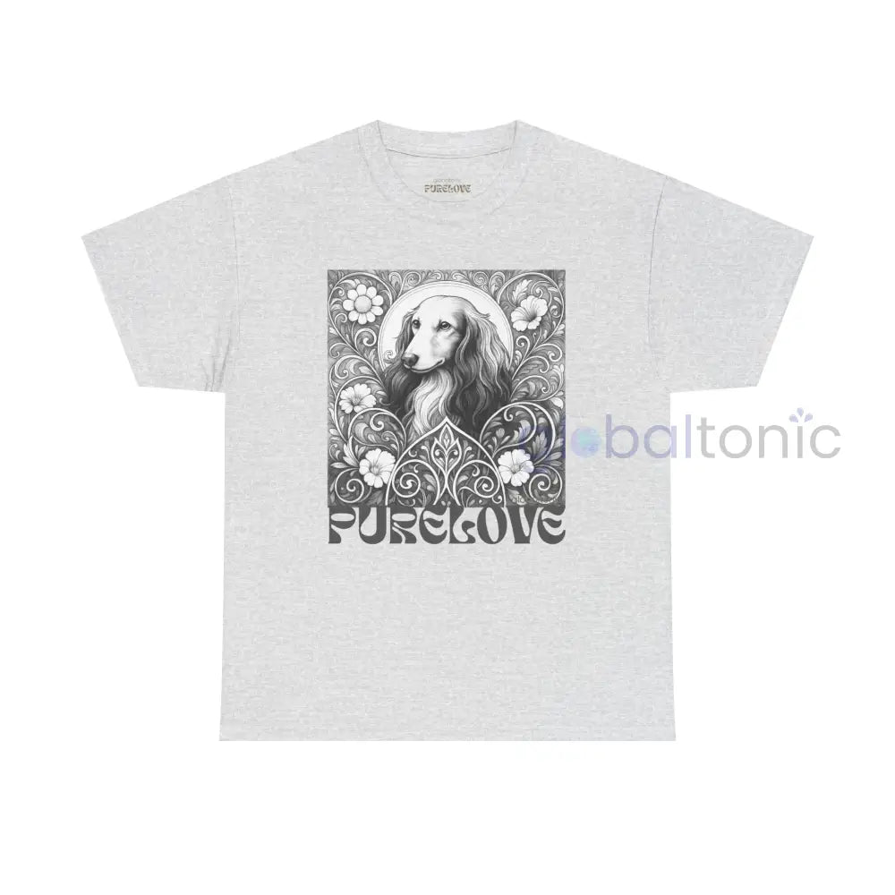 Dachshund Longhair Vintage Unisex Cotton Tee for Dog Lovers (Black & White) Ash / S T-Shirt