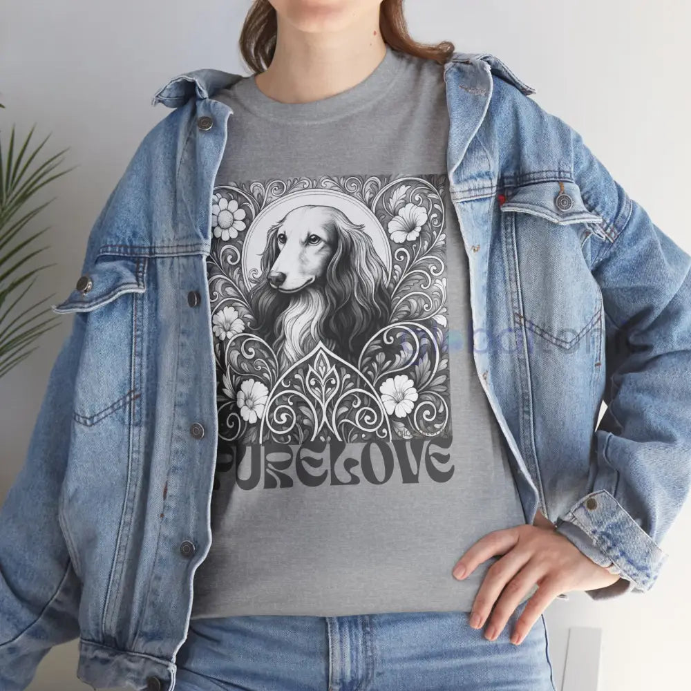 Dachshund Longhair Vintage Unisex Cotton Tee for Dog Lovers (Black & White) T-Shirt